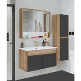 Serena Ea 80 cm Seramik Lavabolu Banyo Dolabı Seti, Boy Dolaplı, Mdf, 80+35 Cm, Hazır Kurulu