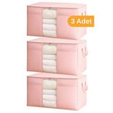 Serstil 3 Adet - Pencereli Yastık Yorgan Hurcu 75 x 40 x 40CM - Pembe Benekli
