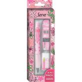 Serve Deep Doğa Temalı Mekanik Versatil Uçlu Kalem Uç-Silgi 3 Lü Okul Seti 0.7 - Pembe