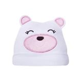 Sevi Bebe Beyaz Pembe Ayıcıklı Şapka Bebek Şapka