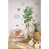 Sevimli Unicorn ve Rengarenk Figürler Temalı Boy Ölçer Boy Cetveli Sticker Seti Çocuk Çiçekli Yıldız - 60 x 100 cm - Kahverengi