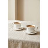 Sevinse Home MİRA Yivli Porselen 2 Kişilik Kahve Fincan Takımı Çiçek Formlu Tabaklı Beyaz Türk Kahvesi Espresso Fincan Seti