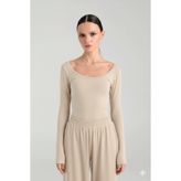 SHEISMONO Ultra Soft Oval Yaka Bluz Bej