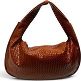 Shine And Dazzle Kadın Örgü Desenli Suni Deri Sabit Askılı Hobo Omuz Çantası - 45x30x10-12 cm - Taba