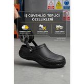 Shoemix Unisex Eva Kompozit Burunlu Iş Güvenliği Siyah Aşçı- Personel Ortopedik ve Anatomik Sabo Terlik