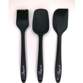 Shopset Isıya Dayanıklı Yanmaz Yapışmaz Silikon Spatula Seti 3 Parça - Siyah - 21 Cm