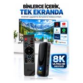 Sidox TV98+ Android TV Stick 8K Destekli Sesli Asistan Kumanda PC Wi-Fi 6 BT 5.0 TV Alıcısı Akıllı Android TV Stick 2GB RAM 16 GB Hafıza