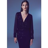 Şifon Kol Bodysuit Bluz - Lacivert
