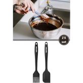 Silicolife Spatula ve Fırça Seti, Isıya Dayanıklı Yanmaz Yapışmaz Silikon Spatula ve Yumurta Fırçası 2’li Set - Renk - Siyah