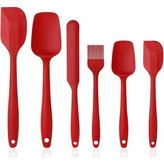 Silikon Mutfak Yardımcısı, 6 Adet Silikon Spatula, Çorba Kaşığı, Fırın Fırçası, Spatula, Dayanıklı ve Yapışmaz, Paslanmaz Çelik ve Dikişsiz Tek Parça Tasarım Siyah-Gri-Kırmızı (Kırmızı) - standart