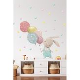 Sim Tasarım Balonlu Mavi Tulumlu Tavşan Çocuk Odası Duvar Sticker Seti