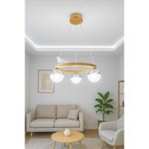 SimaAvize Wood Led 3'lü 3 ışık Renk Avize Çember