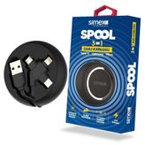 Simex Universal Micro / Type C / Lightning Spk-07 Spool 3in1 Makarali Siyah Data Kablosu