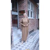 Simli Balon Kol Merserize Elbise - Camel - Standart