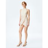 Simli Halter Yaka Kolsuz Bodycon Mini Elbise