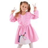 Simli Unicorn Kız Çocuk Pembe Elbise