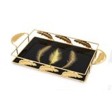 Singl Gold Metal Tepsi Kuş Tüyü Desenli