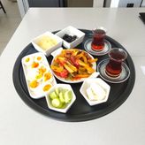Sini Tepsi - 45 cm Büyük Boy Metal Çay Tepsisi Kahve Tepsisi Sunum Kahvaltı Tepsisi - Siyah