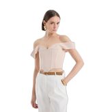 Sırtı İp Bağlamalı Asimetrik Crop Bluz Taş