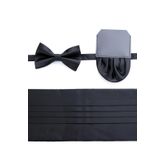 Siyah 1 Düz Basic Kuşak papyon Mendil Set