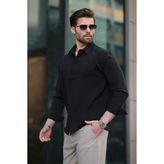 Siyah Basic Uzun Kollu Erkek Gömlek E6762 - 2XL