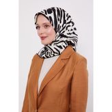 Siyah-Bej Leopar Desen Twill İpek Eşarp