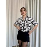Siyah beyaz baskılı crop gömlek