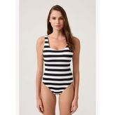Siyah-Beyaz Çizgili U Yaka Spor Mayo Sporty One Piece