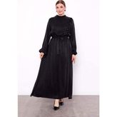 Siyah Çiçek Taş Detaylı Cupra Elbise - 42