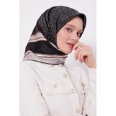 Siyah Daire Desen Twill Ipek Eşarp