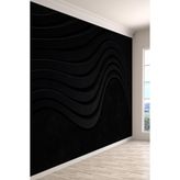 Siyah Dalgalı Minimalist Tek Parça Tekstil Duvar Kağıdı, 550 x 280