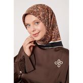 Siyah Etnik Desen Twill İpek Eşarp