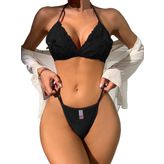 Siyah Fantezi String Bralet İç Çamaşırı Takımı