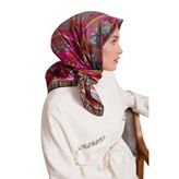 Siyah-Fuşya Vectör Desen Twill İpek Eşarp