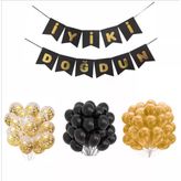Siyah-Gold-Şeffaf Balon+Banner Seti
