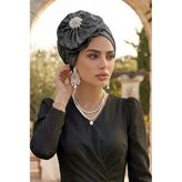 Siyah Gümüş Fransız Model Şapkalı Bone