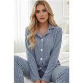 Siyah İnci Düğmeli Polar Kışlık Örme Pijama Takım