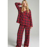 Siyah İnci Örme Düğmeli Pijama Takımı - Kırmızı
