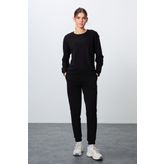 Siyah Kompakt Pamuklu Kalın Pürüzsüz Dokulu O Yaka Oversize Fit Kadın Eşofman Takım - 95341