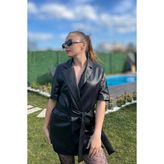 Siyah Kuşaklı Deri Blazer Ceket - 36