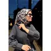 Siyah Leopar Desen Twill Ipek Esarp