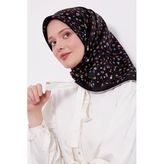 Siyah Mine Çiçeği Twill İpek Eşarp
