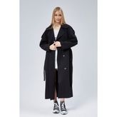 Siyah Oversize Astarlı Uzun Trençkot - 2XL