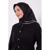 Siyah Petek Desen Monogram İpek Eşarp