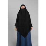 Siyah Pratik Hazır Geçmeli Tesettür Eşarp Krep Bağcıklı Sufle Hijab 2313_01
