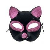 Siyah Renk Pembe Simli Kedi Maskesi