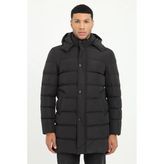 Siyah Slim Fit Şişme Kapüşonlu Erkek Mont