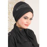 Siyah Taşlı Atkılı Abiye Bone - 60101