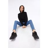 Siyah Üç Iplik Kadın Kapüşonlu Sweatshirt-1 -