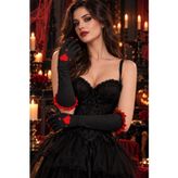 Siyah Uzun Parti Eldiveni Kırmızı Kalp Desenli Kostüm Yılbaşı Halloween Cadılar Bayramı Bride